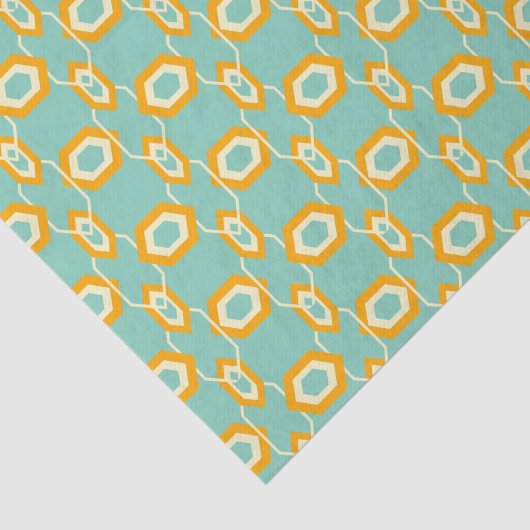 Stylized geometric pattern in bold orange hexagon tissuepapier (Detail)