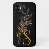 Stylized Gold & Black Floral Monogram S Case-Mate iPhone Case (Achterkant)