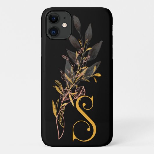 Stylized Gold & Black Floral Monogram S Case-Mate iPhone Case (Achterkant)