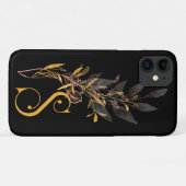 Stylized Gold & Black Floral Monogram S Case-Mate iPhone Case (Achterkant (horizontaal))