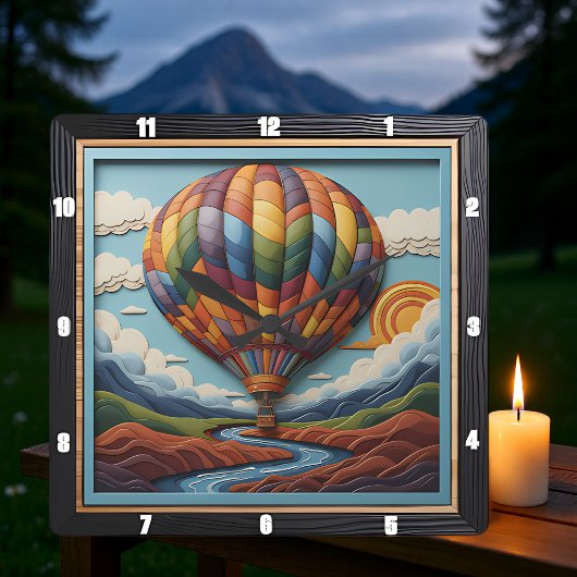 Stylized Hot Air Balloon River Valley Vierkante Klok