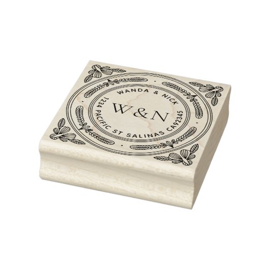 Stylized Leaf Wooden Return Address Stamp Rubberstempel (Stempel)