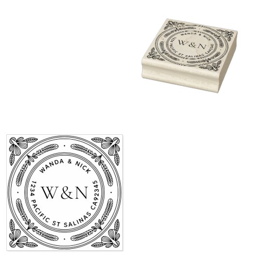 Stylized Leaf Wooden Return Address Stamp Rubberstempel (Gestempeld)