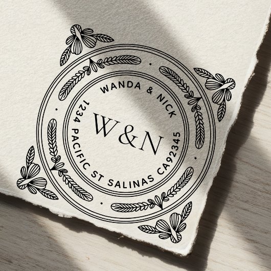 Stylized Leaf Wooden Return Address Stamp Rubberstempel