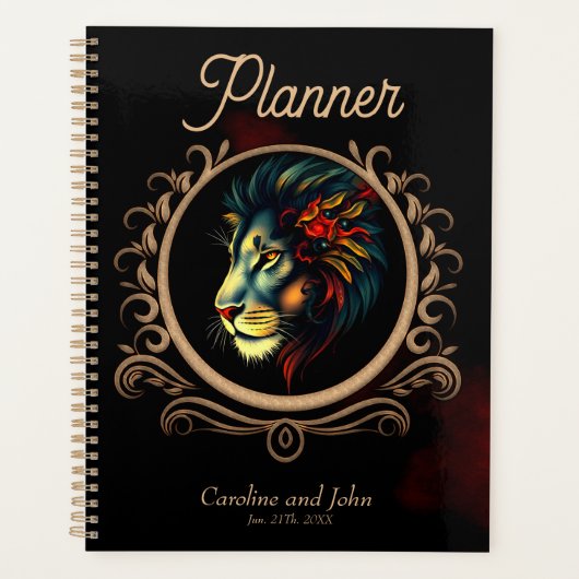 Stylized Lion Head Portrait in Mandala Frame Planner (Voorkant)