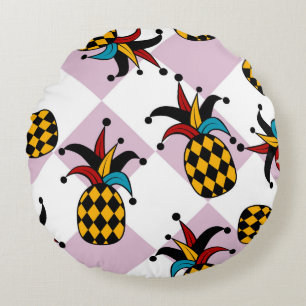 Stylized pineapple. Hat and rhombus Harlequin. Sea Rond Kussen