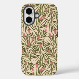 Stylized pink bell-shaped floral pattern iPhone 16 hoesje