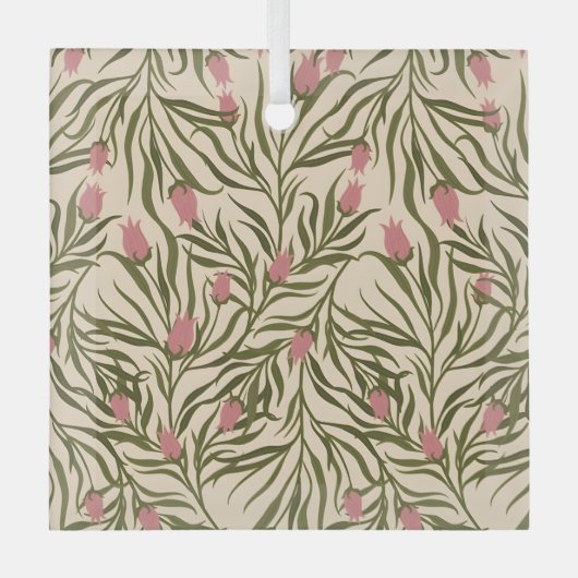 Stylized pink bell-shaped floral pattern glas ornament (Voorkant)