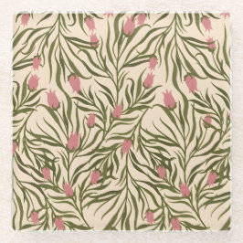 Stylized pink bell-shaped floral pattern glazen onderzetter