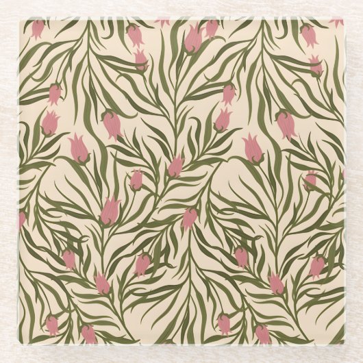 Stylized pink bell-shaped floral pattern glazen onderzetter (Voorkant)