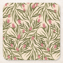 Stylized pink bell-shaped floral pattern kartonnen onderzetters