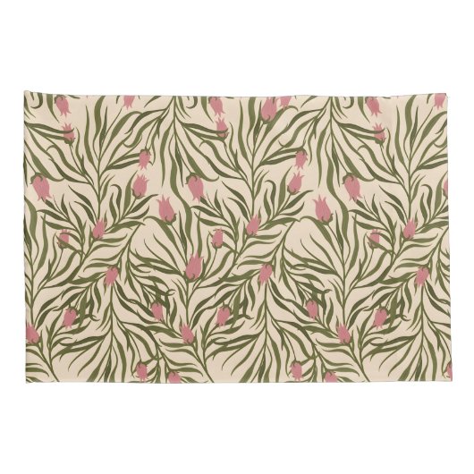 Stylized pink bell-shaped floral pattern kussensloop (Achterkant-Rechts)