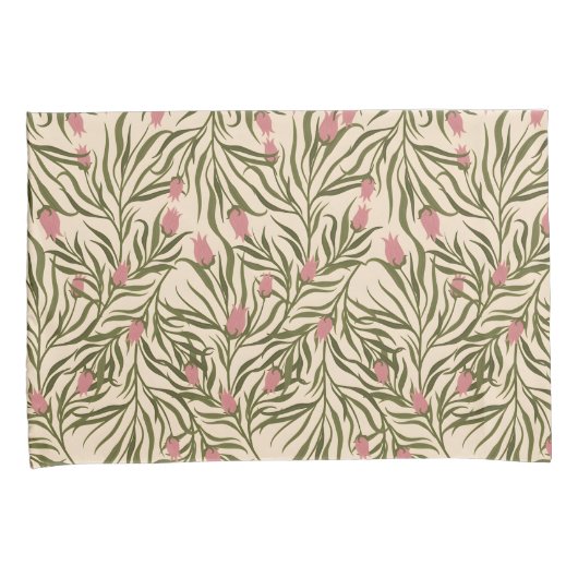 Stylized pink bell-shaped floral pattern kussensloop (Voorkant-Rechts)