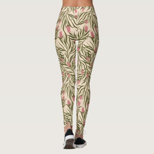 Stylized pink bell-shaped floral pattern leggings (Achterkant)