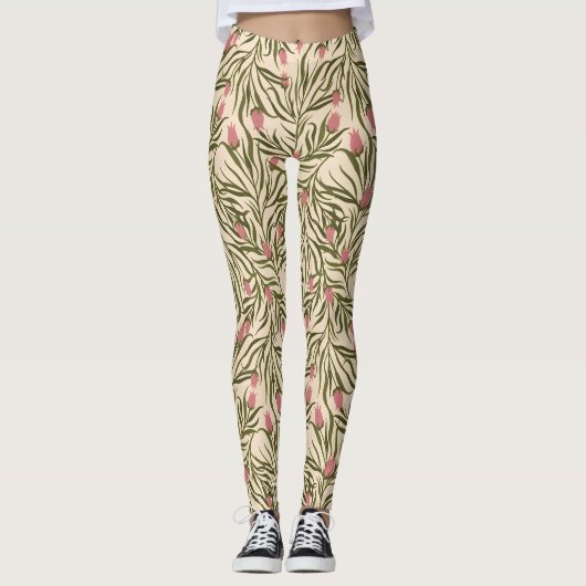 Stylized pink bell-shaped floral pattern leggings (Voorkant)