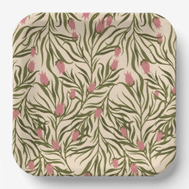 Stylized pink bell-shaped floral pattern papieren bordje