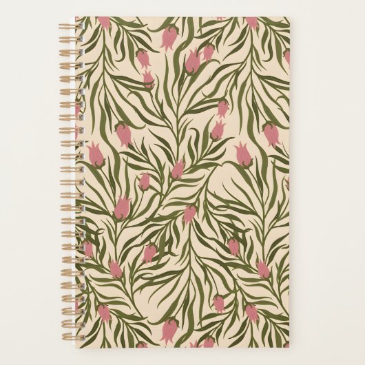 Stylized pink bell-shaped floral pattern planner (Voorkant)