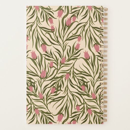 Stylized pink bell-shaped floral pattern planner (Achterkant)