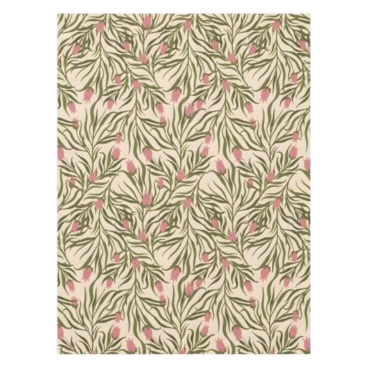 Stylized pink bell-shaped floral pattern tafelkleed (Voorkant)