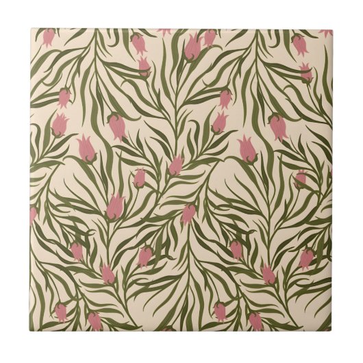 Stylized pink bell-shaped floral pattern tegeltje (Voorkant)