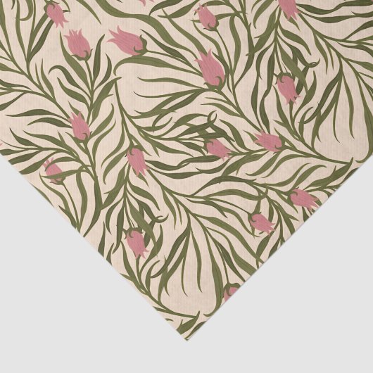 Stylized pink bell-shaped floral pattern tissuepapier (Detail)