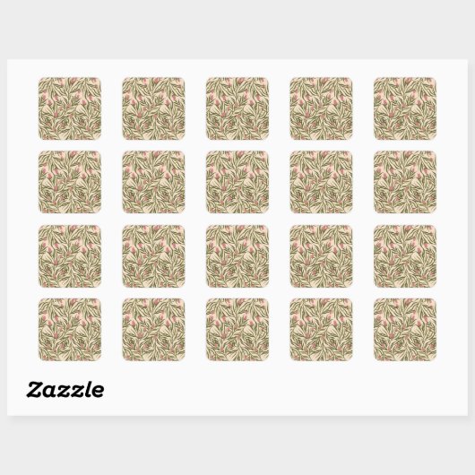 Stylized pink bell-shaped floral pattern vierkante sticker (Vel)