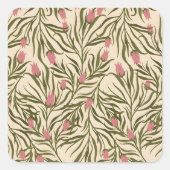 Stylized pink bell-shaped floral pattern vierkante sticker (Voorkant)