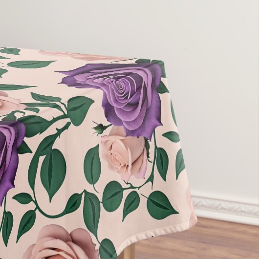 Stylized Purple Roses With Green Accents Tafelkleed (Voorbeeld)