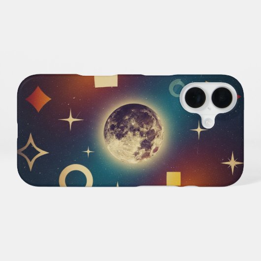 Stylized Retro Moon Design iPhone 16 Hoesje (Achterkant horizontaal)