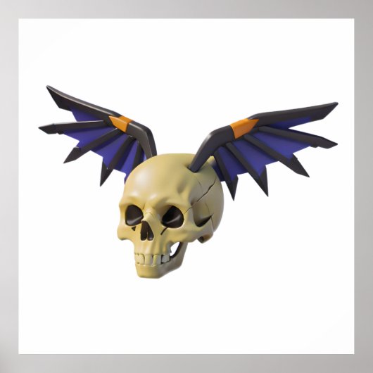 Stylized Skull with Angular Colorful Wings Poster (Voorkant)