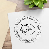Stylized Sleeping Fox Round Address 3 Rubberstempel