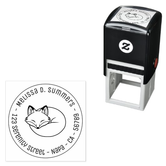 Stylized Sleeping Fox Round Address 3 Zelfinktende Stempel (In situ)