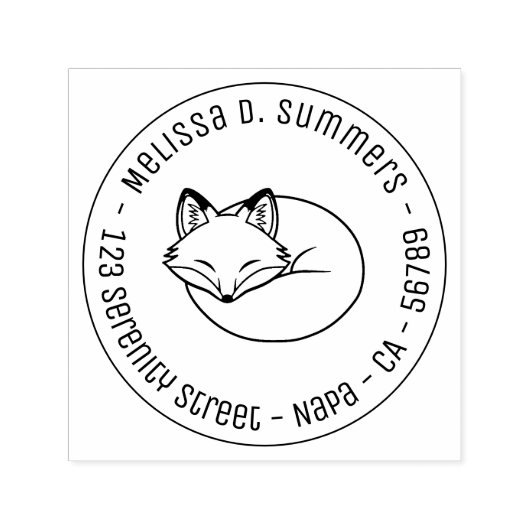 Stylized Sleeping Fox Round Address 3 Zelfinktende Stempel (Design)