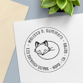 Stylized Sleeping Fox Round Address 3 Zelfinktende Stempel