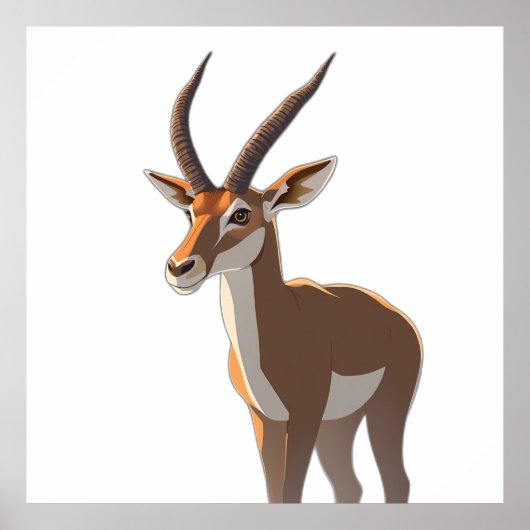 Stylized Springbok Antelope Full Body Illustration Poster (Voorkant)