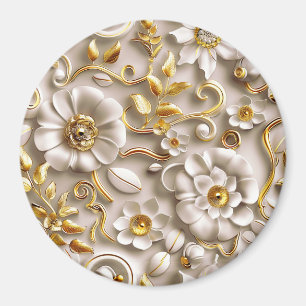 Stylized White Floral Magneet