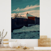 Stylized Winter Snow Teal Sky Landscape Art Poster (Keuken)