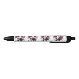 Stylo Élégance Botanique Boeket Paarse Bloemen Zwarte Inkt Pen