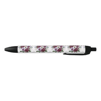 Stylo Élégance Botanique Boeket Paarse Bloemen Zwarte Inkt Pen