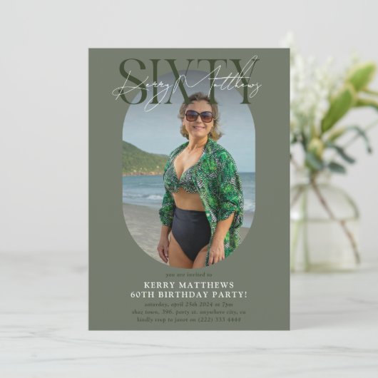 Stylsih Oval Foto & Handtekening 60e verjaardag Kaart (Staand voorkant)