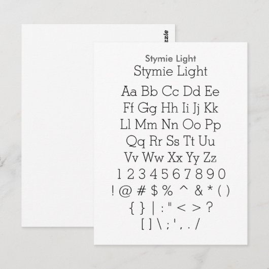 Stymie Light - Zazzle Font Sampler Blad Briefkaart (Voorkant / Achterkant)