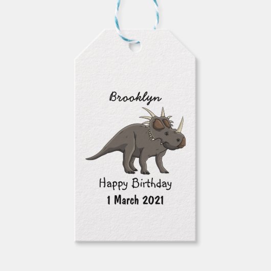 Styracosaurus cartoon illustratie cadeaulabel (Voorkant)
