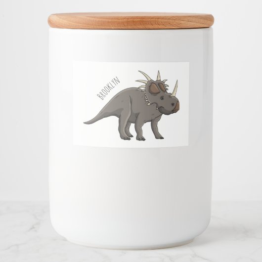 Styracosaurus cartoon illustratie voedselcontainer etiket (Voorkant)
