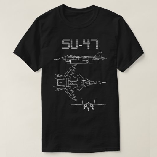 Su47 gevechtsvliegtuig Warbird blauwdruk Schematic T-shirt (Design voorkant)
