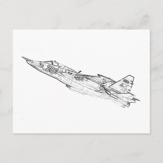 SU 25 Grach Soviet Frogfoot Plane Sketch Briefkaart (Voorkant)