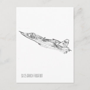 SU 25 Grach Sovjet Frogfoot Plane Schets Briefkaart