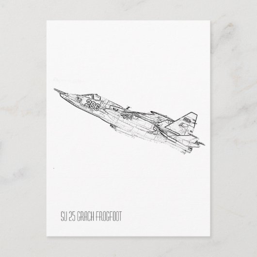 SU 25 Grach Sovjet Frogfoot Plane Schets Briefkaart (Voorkant)
