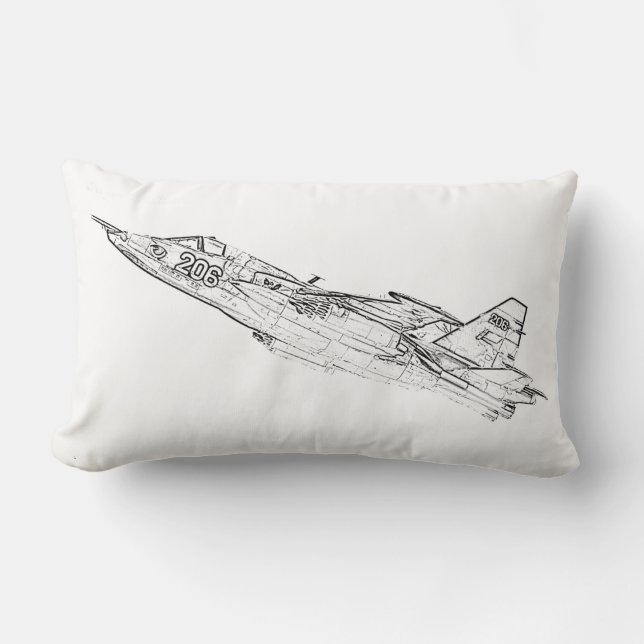 SU 25 Grach Sovjet Frogfoot Plane Schets Kussen (Voorkant)