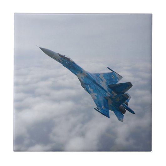SU-27 flenker boven de wolken Tegeltje (Voorkant)