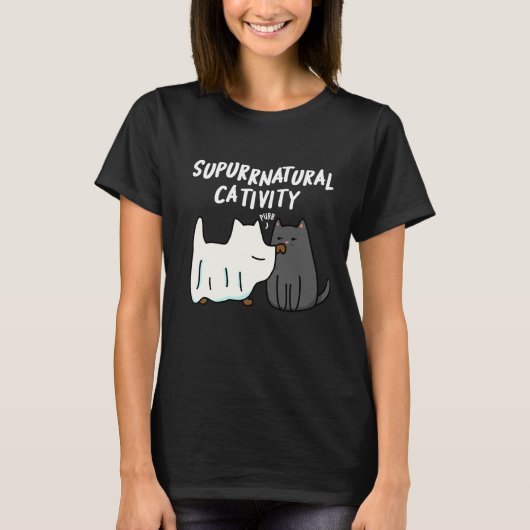 Su-purr-natuurlijke activiteit Funny Cat Pun Dark  T-shirt (Voorkant)